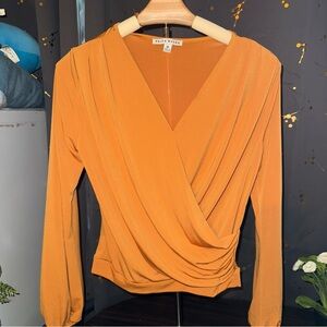 Haute Monde Orange Long Sleeve Cross Blouse
